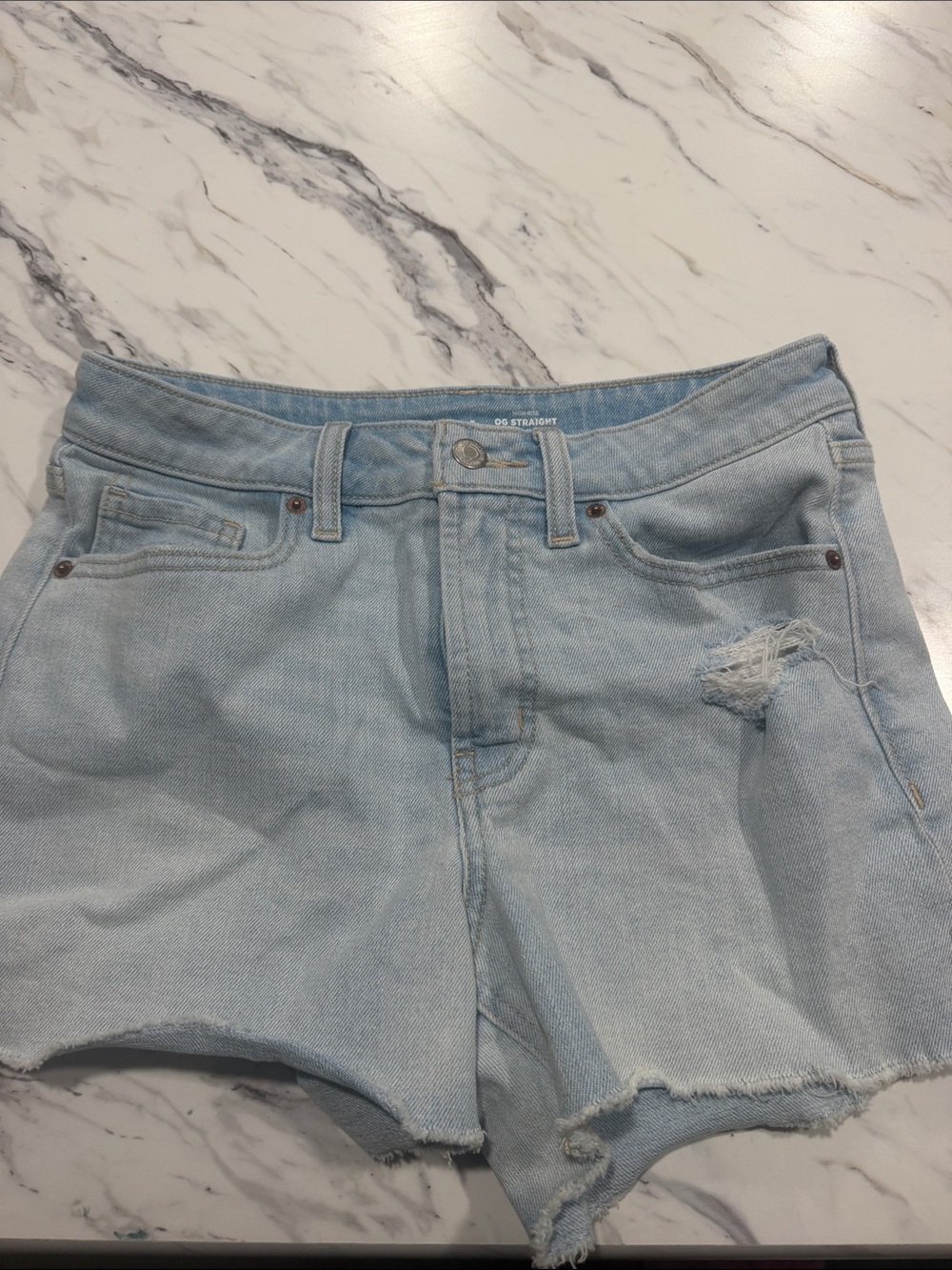 Old Navy Light Blue Distressed High-Rise Denim Shorts